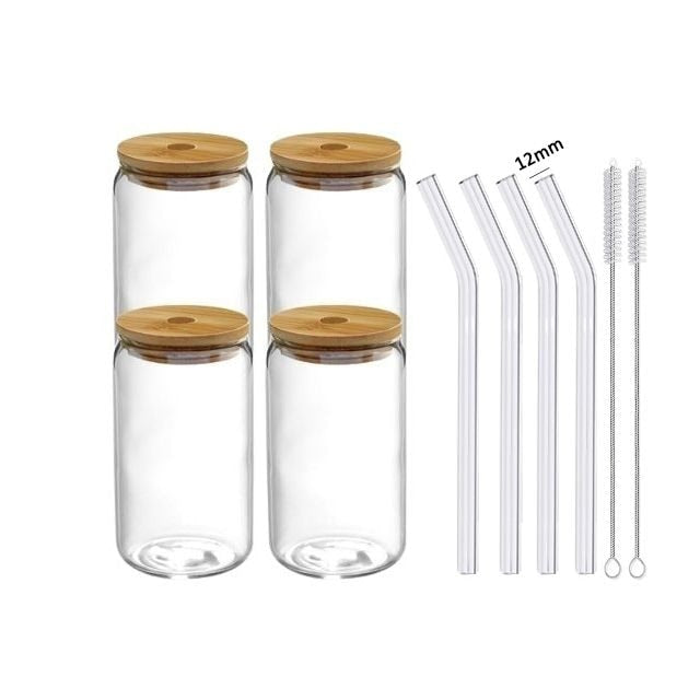 400ml/550ml Glass Cups With Straws and Solid Wood Lids