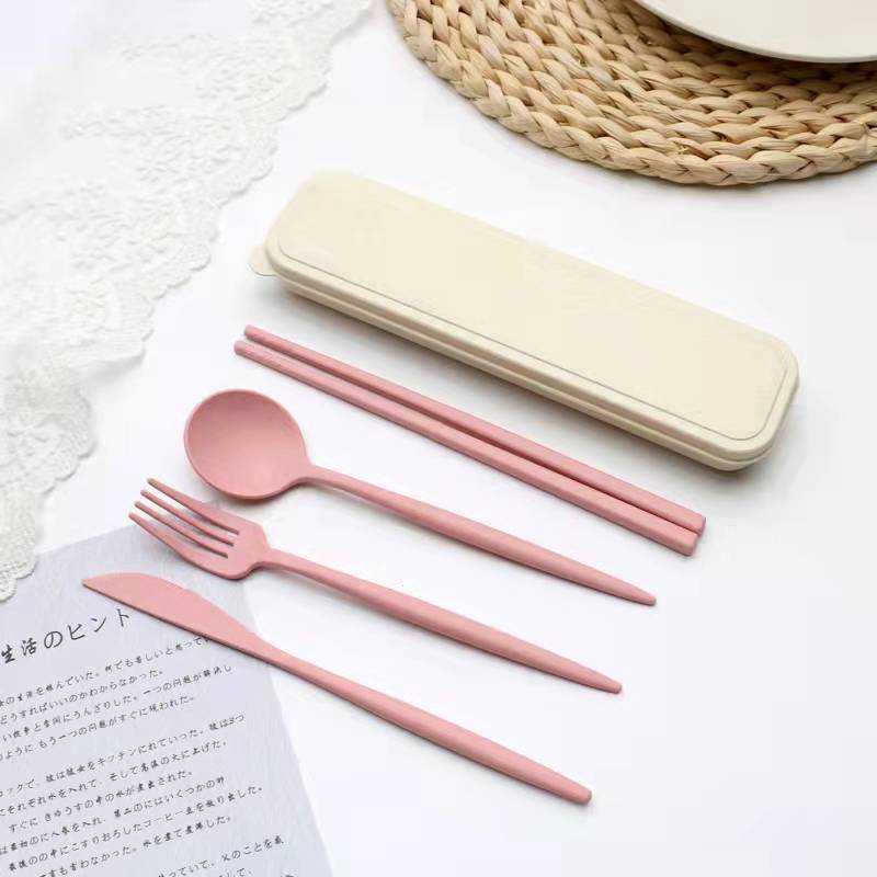 4 piece Wheat Straw Japanese Cutlery Set