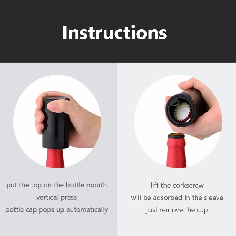 Automatic Bottle Opener with Magnetic Cap