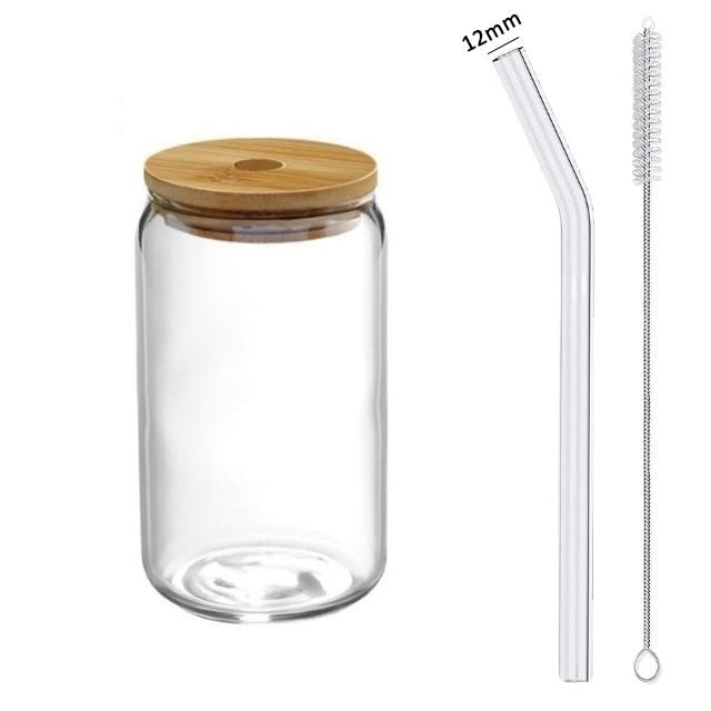 400ml/550ml Glass Cups With Straws and Solid Wood Lids