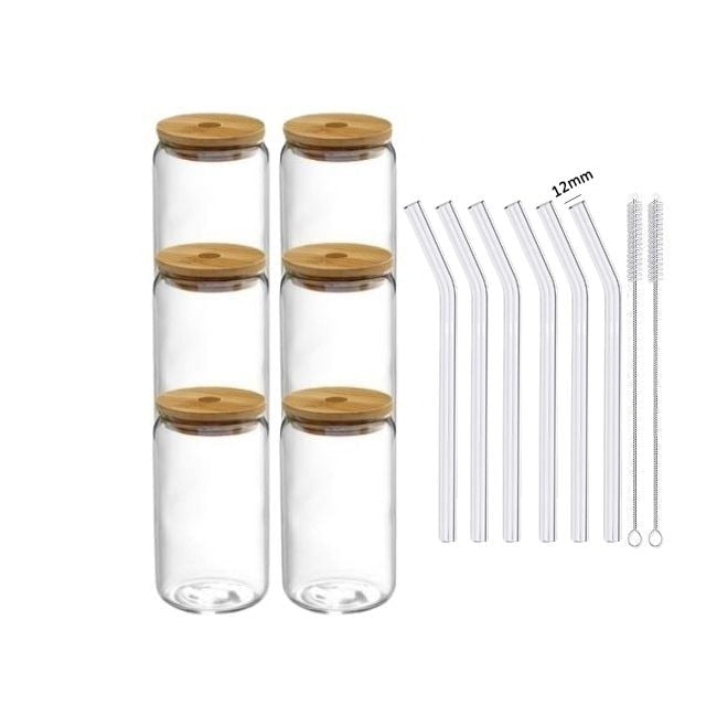 400ml/550ml Glass Cups With Straws and Solid Wood Lids